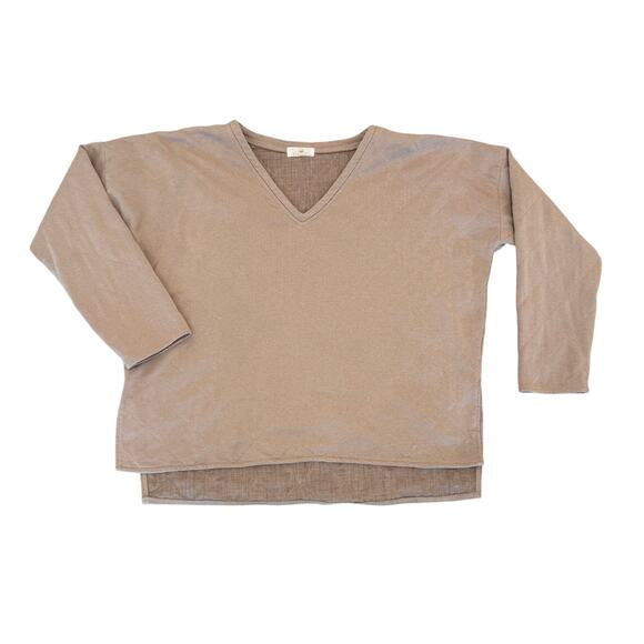 Sunland17 Quilted Oversized Pullover Top Size M/L Taupe V-Neck - Picture 3 of 10